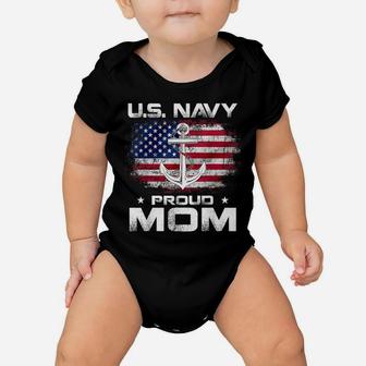 US Navy Proud Mom With American Flag Gift Veteran Day Baby Onesie | Crazezy
