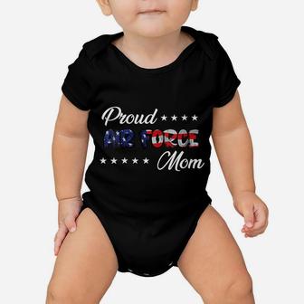 Womens American Flag Bold Proud Air Force Mom Baby Onesie | Crazezy