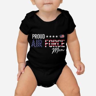 Womens American Flag Proud Air Force Mom Baby Onesie | Crazezy