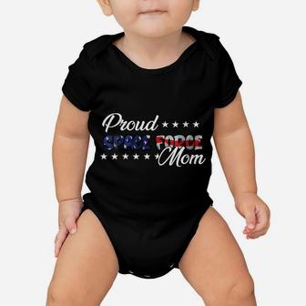 Womens Bold Flag Proud Space Force Mom Baby Onesie | Crazezy