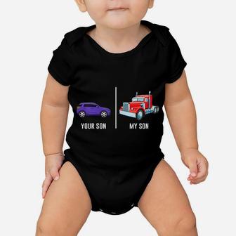 Womens Funny Truck Driver Mom My Son Trucker Proud Mother Gift Baby Onesie | Crazezy AU