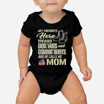 Womens Hero Wears Dog Tags Combat Boots Proud Army Mom Mother Gift Baby Onesie | Crazezy UK