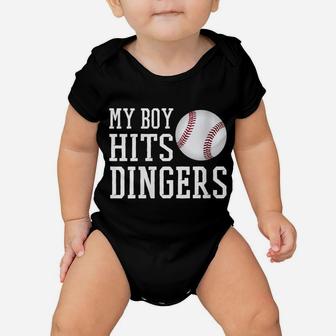 Womens My Boy Hits Dingers Proud Baseball Mom & Dad I Hit Dingers Baby Onesie | Crazezy UK