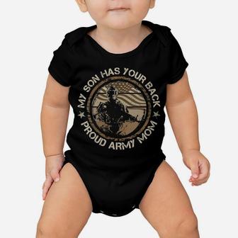 Womens My Son Has Your Back Army Mom Proud Military Mothers Day Baby Onesie | Crazezy