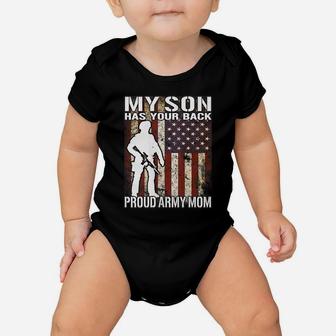 Womens My Son Has Your Back - Proud Army Mom Military Mother Gift Baby Onesie | Crazezy