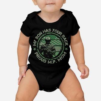 Womens My Son Has Your Back Proud Military Police Mom Thin Mp Line Baby Onesie | Crazezy