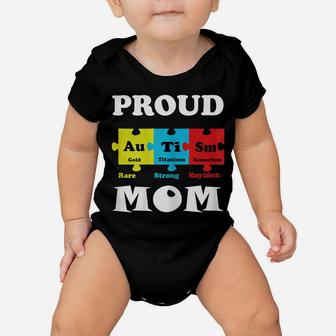 Womens Proud Autism Mom Periodic Table Puzzle Baby Onesie | Crazezy