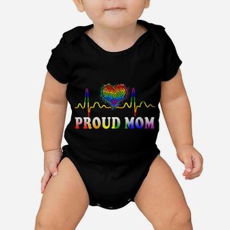 Womens Proud Mom Gay Heartbeat Pride Shirt Lgbt Gay Pride Month Baby Onesie | Crazezy