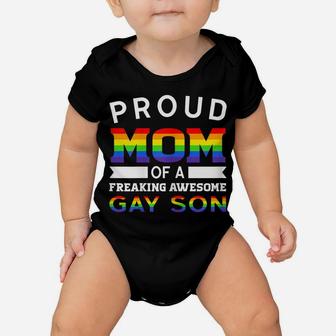 Womens Proud Mom Of A Freaking Awesome Gay Son Homosexual Baby Onesie | Crazezy