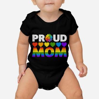 Womens Proud Mom Sunflower Family Rainbow Heart Lgbt Gay Lesbian Baby Onesie | Crazezy AU