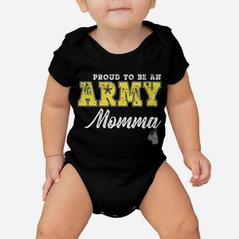 Womens Proud To Be An Army Momma Us Flag Dog Tags Military Mom Gift Baby Onesie | Crazezy