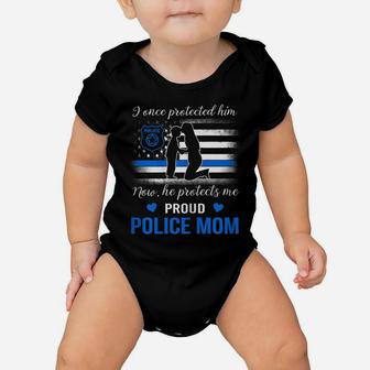Womens Thin Blue Line American Flag Proud Police Mom Baby Onesie | Crazezy