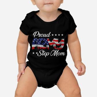 Womens Us Flag Bold Proud Army Step Mom Baby Onesie | Crazezy