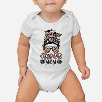 Cheer Mom Leopard Messy Bun Cheerleader Funny Mothers Day Baby Onesie | Crazezy AU