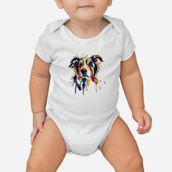 Colorful Border Collie Dog Lover Dad Mom Baby Onesie | Crazezy