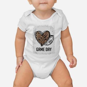 Game Day With Leopard Heart Football Lovers Mom Bleached Baby Onesie | Crazezy AU