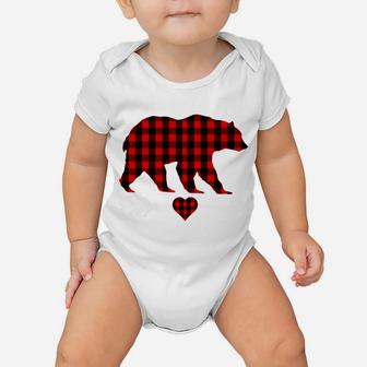 Grandma Bear Christmas Pajama Red Plaid Buffalo Family Gifts Baby Onesie | Crazezy
