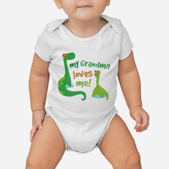 Grandma Loves Me Grandchild Dinosaur Baby Onesie | Crazezy