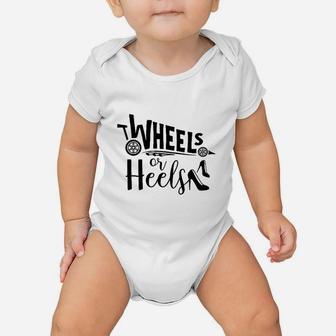 Heels Or Wheels Gender Reveal For Mom Dad Party Shower Baby Onesie | Crazezy AU