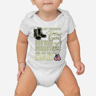 Hero Wears Dog Tags Combat Boots Proud Army Dad Of Daughter Baby Onesie | Crazezy