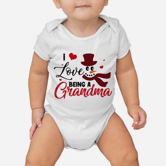 I Love Being A Grandma Snowman Plaid Red Family Christmas Sweatshirt Baby Onesie | Crazezy