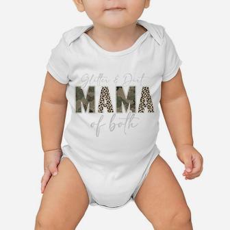 Leopard Glitter Dirt Mom Mama Of Both Camouflage Mothers Day Baby Onesie | Crazezy UK