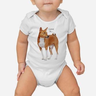 Love Is Basenji Shirt Dog Mom Dad Puppy Cute Pet Valentines Baby Onesie | Crazezy