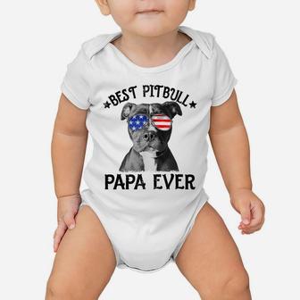 Mens Best Pitbull Papa Ever Dog Dad American Flag 4Th Of July Baby Onesie | Crazezy