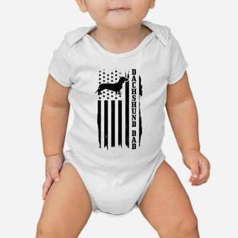 Mens Dachshund Dad Vintage American Flag Patriotic Weiner Dog Baby Onesie | Crazezy