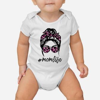 Mom Life Messy Hair Bun Pink Leopard Print Women Mothers Day Baby Onesie | Crazezy