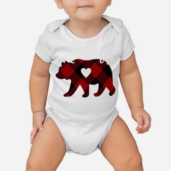 Momma Bear Christmas Buffalo Plaid Red White & Black Gift Baby Onesie | Crazezy