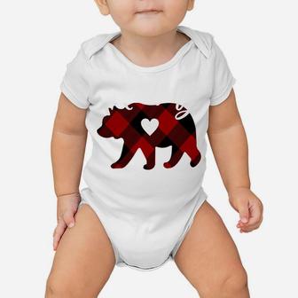 Mommy Bear Christmas Buffalo Plaid Red White & Black Gift Baby Onesie | Crazezy DE
