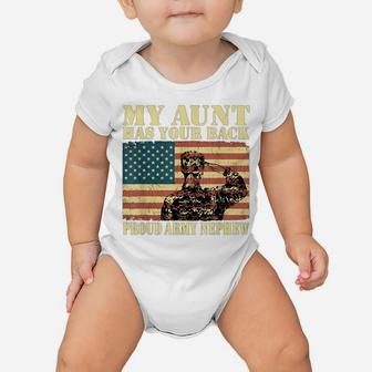My Aunt Has Your Back Proud Army Nephew Military Family Gift Baby Onesie | Crazezy AU