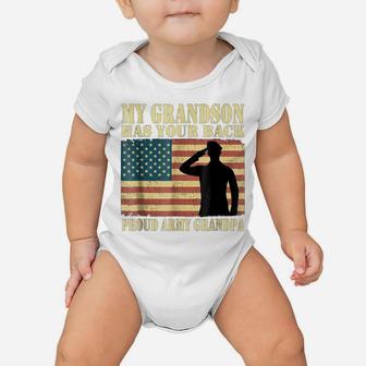 My Grandson Has Your Back - Proud Army Grandpa Military Gift Baby Onesie | Crazezy