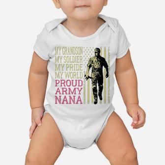 My Grandson My Soldier Hero Proud Army Nana Military Grandma Baby Onesie | Crazezy