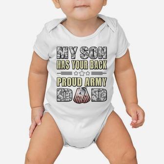 My Son Has Your Back - Military Father Army Dad Long Sleeve Baby Onesie | Crazezy
