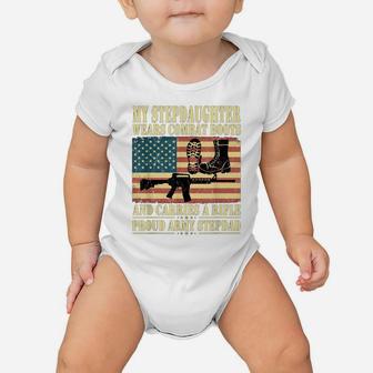 My Stepdaughter Wears Combat Boots Proud Army Stepdad Shirt Baby Onesie | Crazezy