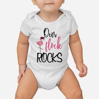 Our Flock Rocks Flamingo Mother's Day Gift Baby Onesie | Crazezy