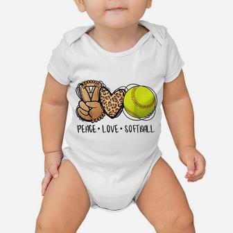Peace Love Softball Mom Leopard Print Mother's Day Softball Baby Onesie | Crazezy