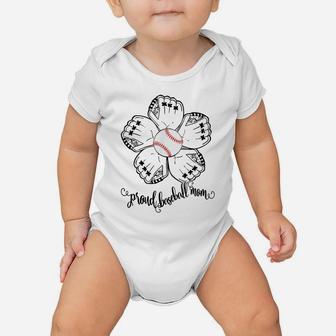 Women Proud Baseball Mom Flower Baseball Design Baby Onesie | Crazezy