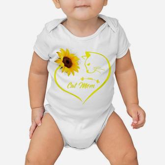 Womens Cute Cat Mom Sunflower Heart Love Mothers Day Gift Cat Lover Baby Onesie | Crazezy