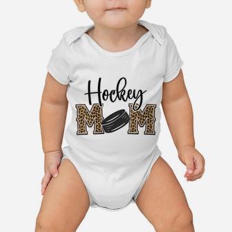 Womens Hockey Mom Leopard Print Cheetah Ice Hockey Proud Mom Baby Onesie | Crazezy
