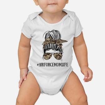 Womens Messy Bun Life Of A Proud Air Force Mom Mother's Day Baby Onesie | Crazezy UK