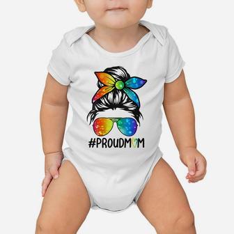 Womens Messy Hair Bun Proud Mom Lgbt Gay Pride Support Lgbtq Parade Baby Onesie | Crazezy UK