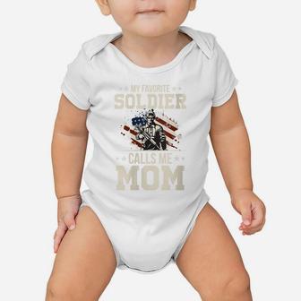 Womens My Favorite Soldier Calls Me Mom Proud Military Mother Baby Onesie | Crazezy