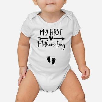 Womens My First Mothers Day Pregnancy Announcement Shirt Mom To Be Baby Onesie | Crazezy
