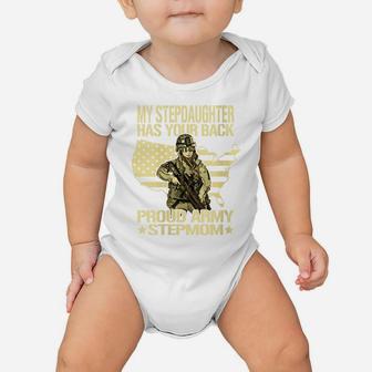 Womens My Stepdaughter Has Your Back - Proud Army Stepmom Mom Gift Baby Onesie | Crazezy DE
