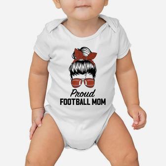Womens Proud Football Mom Life Messy Bun Baby Onesie | Crazezy DE