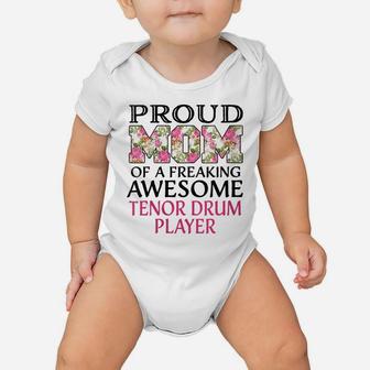 Womens Proud Mom Awesome Tenor Drum Player Baby Onesie | Crazezy