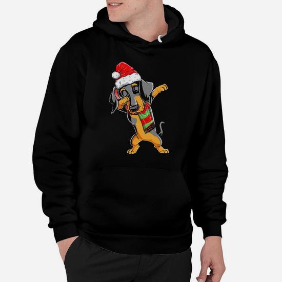 Dabbing Dachshund Santa Red And Green Hoodie Monsterry